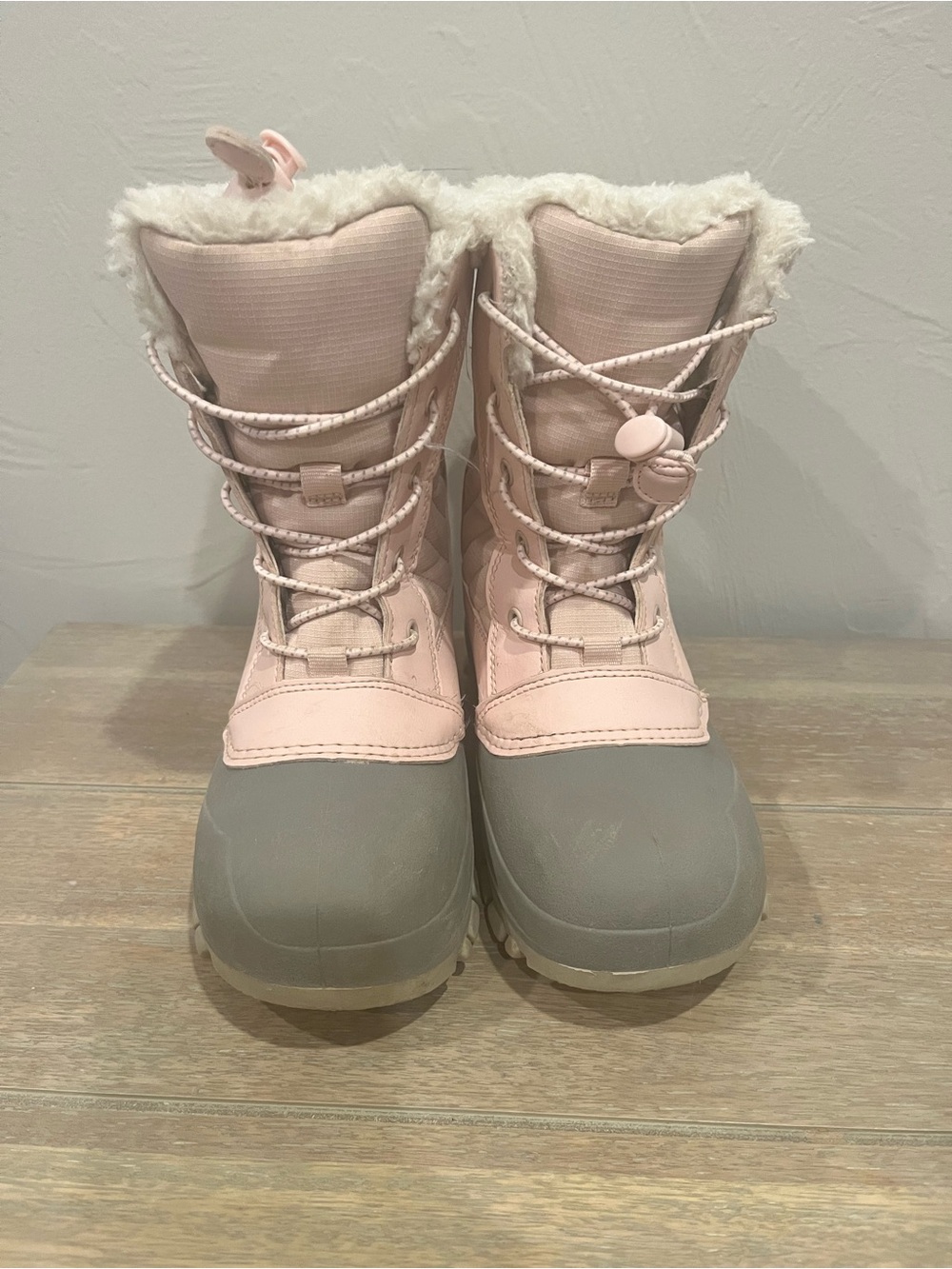 Cat & Jack Pink and Gray Girls Waterproof Snow Boots with Faux Fur Trim